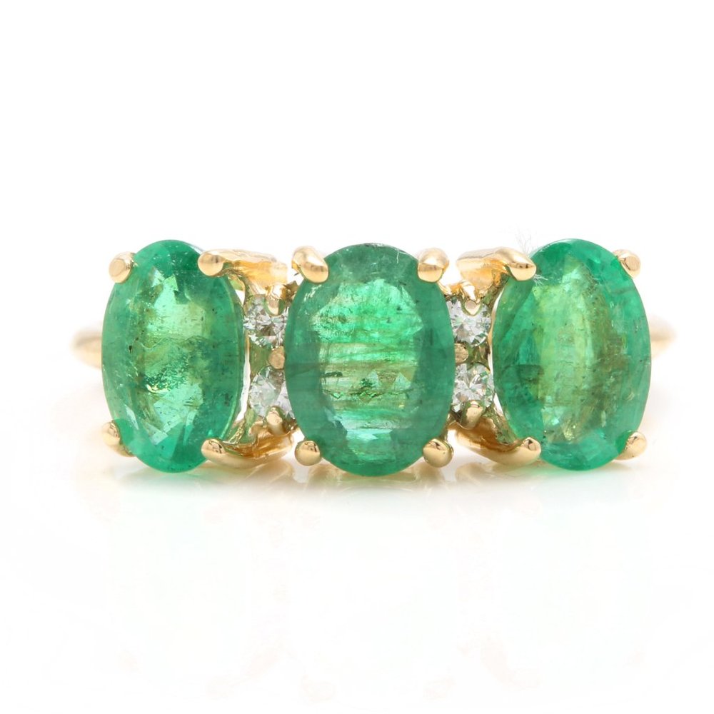 2.50 Ct Emerald & Diamond 14K Yellow Gold Ring